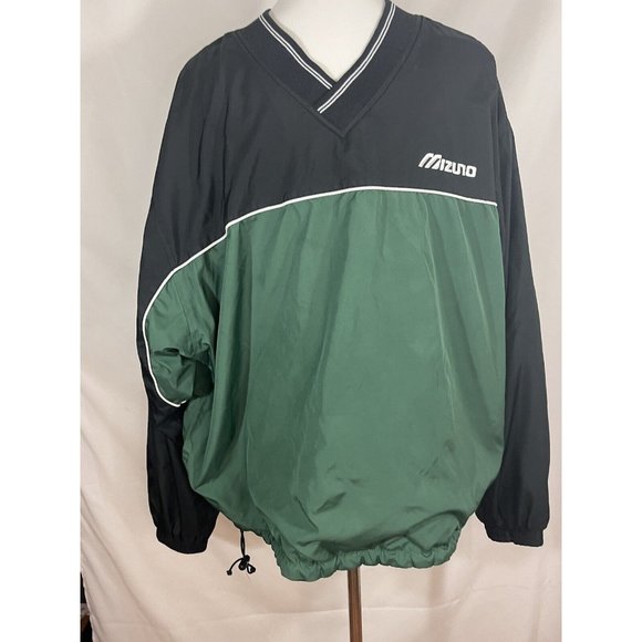 Mizuno Men's Athletic Pullover  Large V Neck Green  With Toggle Waist Lined - Picture 2 of 16